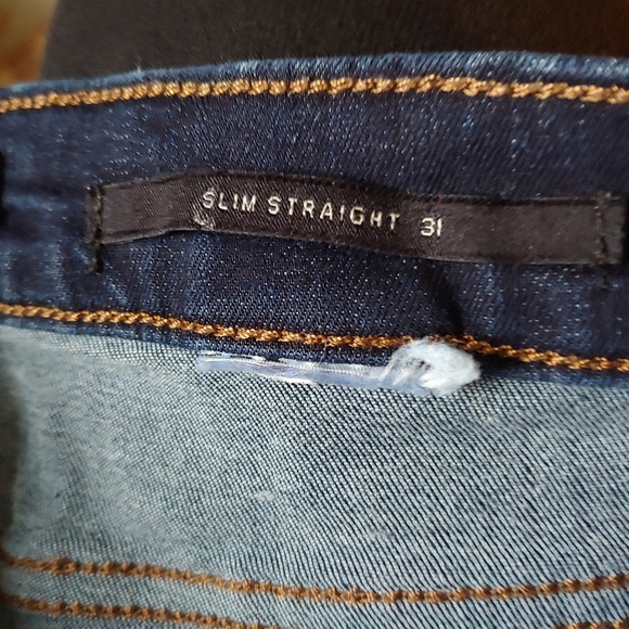 Banana Republic slim straight womens dark blue jeans Stretch frayed botton sz 31 - Picture 6 of 9